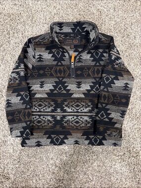 Boys Half-Zip Aztec Pattern Sweater - Black & Gray